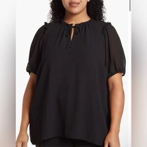 NWT Women’s Plus Size Short Sleeve Black Ruffle Blouse US 2X